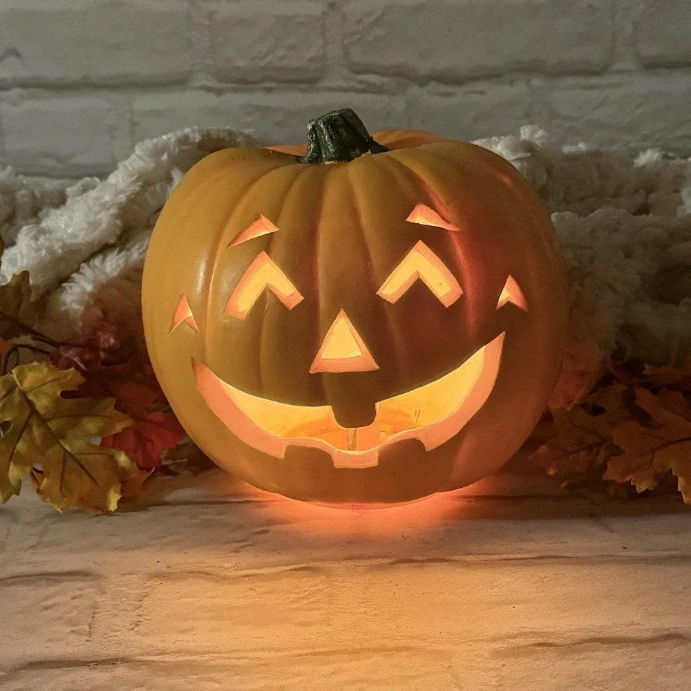 Halloween Jack O'Lantern Foam Blow Mold Light Up Pumpkin Happy Face 